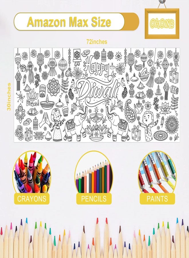 OHOME ملصق/مفرش طاولة تلوين عملاق من OHOME لعيد ديوالي - زينة منزلية لعيد ديوالي - لافتة تلوين جامبو 30 × 72 بوصة، أنشطة يدوية للأطفال، ديكورات حفلات | هدايا ديوالي - Image 2